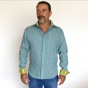 Robert Graham Shirt 2XL Multicolor Striped Flip Cuff Butterfly Contrast Trim